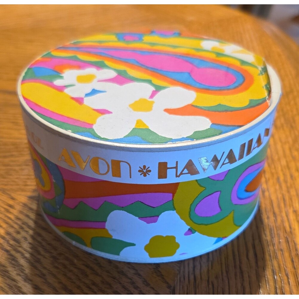 Avon Hawaiian White Round Collectible Powder Box Container Box